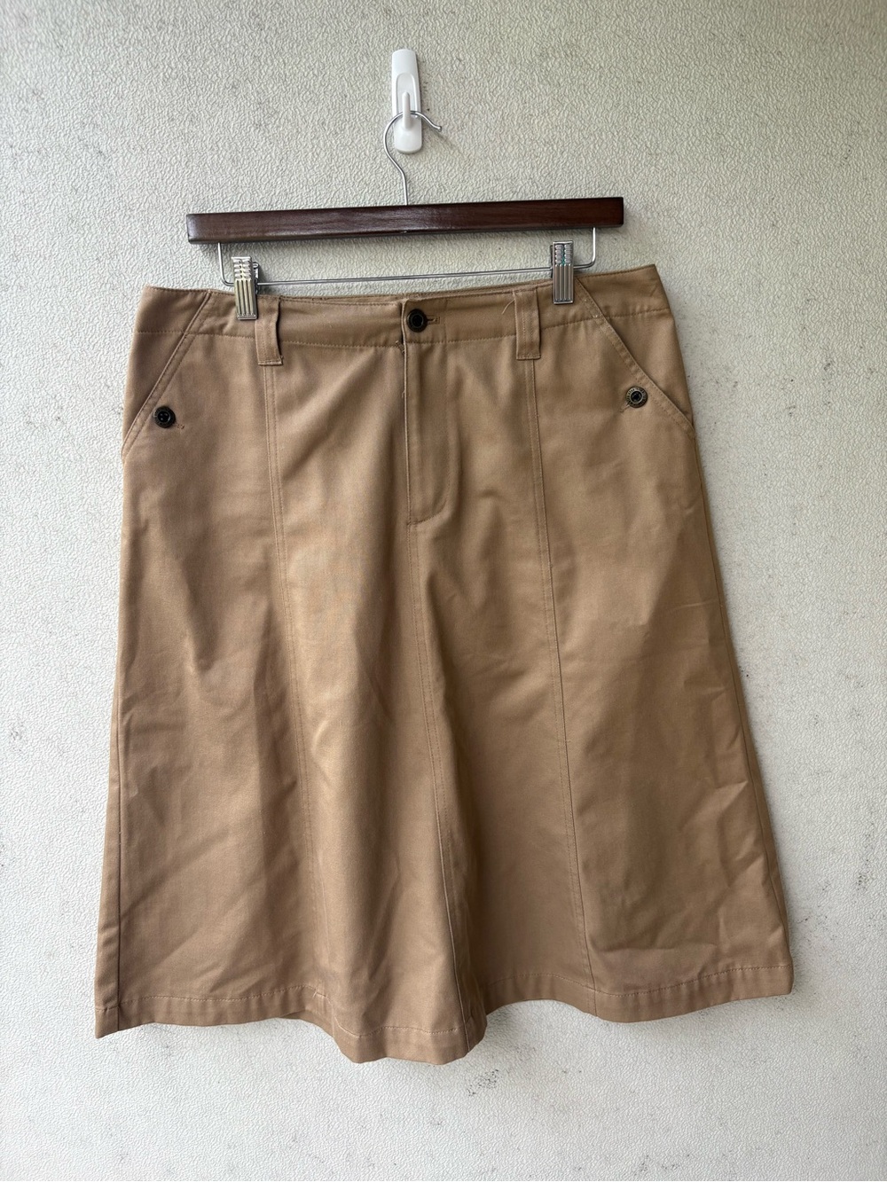 Vintage White Stag Khaki A-Line Midi Skirt Utility Twill Pockets Size 12